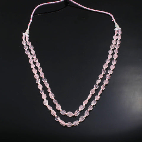 Rose Quartz Pink Oval Smooth Natural Beads Necklace 20 inches strands