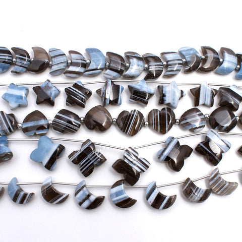 Boulder Opal Grey/Blue Half Moon Smooth Natural Beads