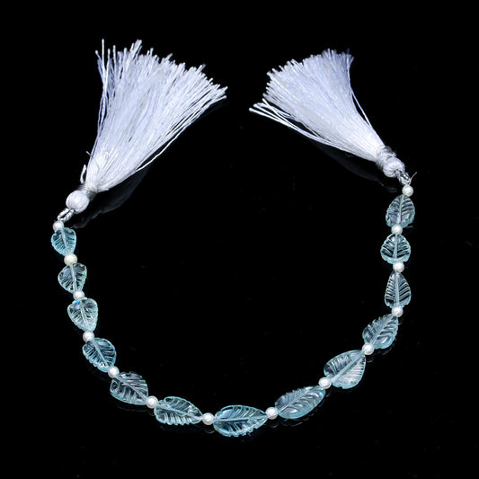 Aquamarine Blue Leaf Carving Natural Beads 8 Inches Strands