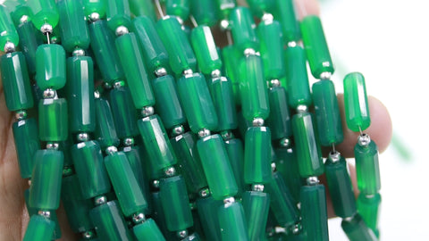 Green Onyx Tube Faceted Natural Beads 8 Inches Strands