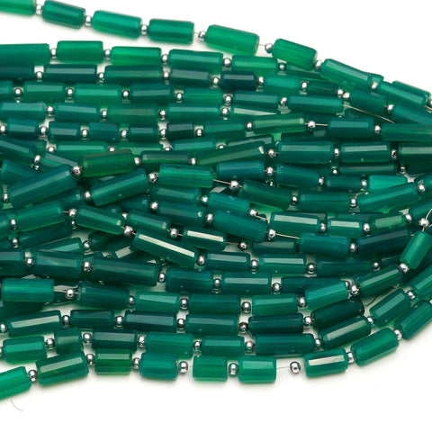 Green Onyx Tube Faceted Natural Beads 8 Inches Strands