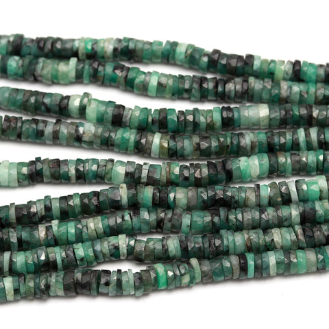 Emerald Green Tire Faceted Natural Beads 8 Inches Strands