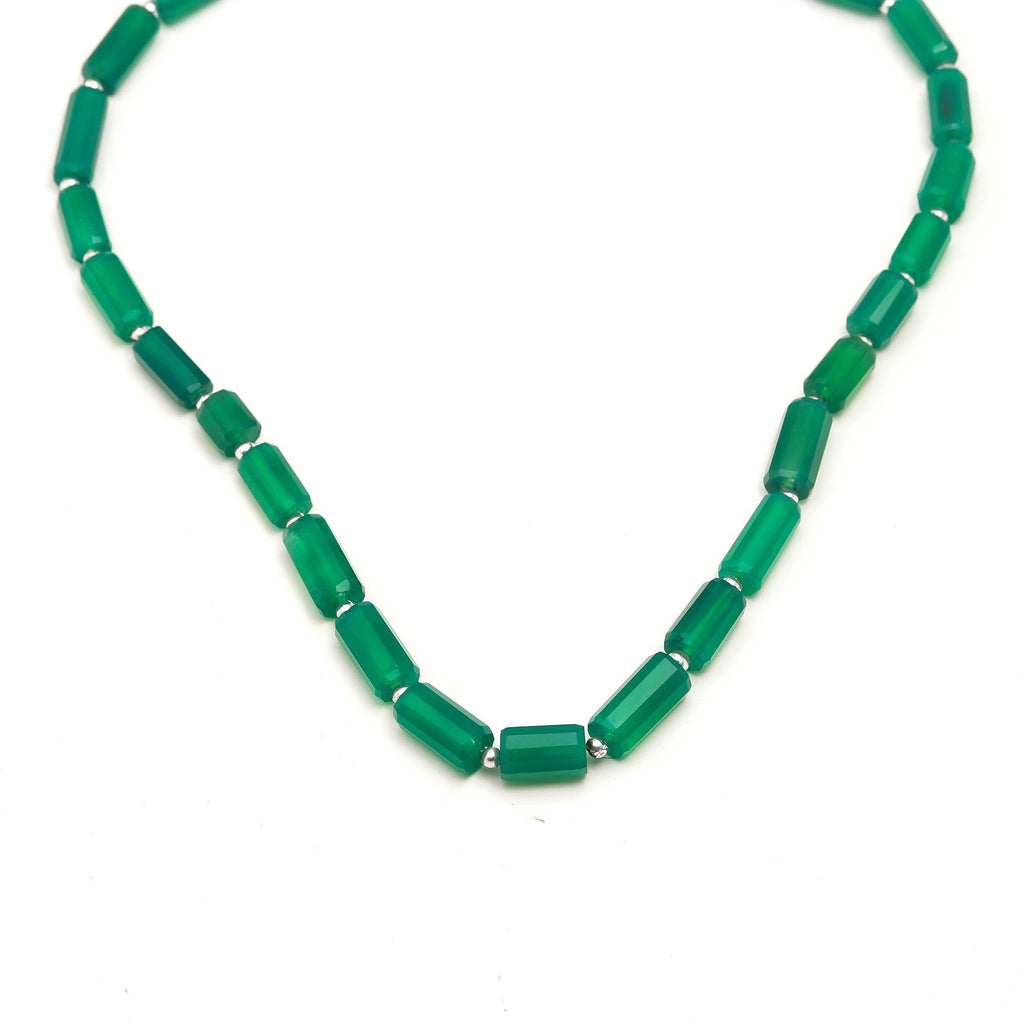 Green Onyx Tube Faceted Natural Beads 8 Inches Strands