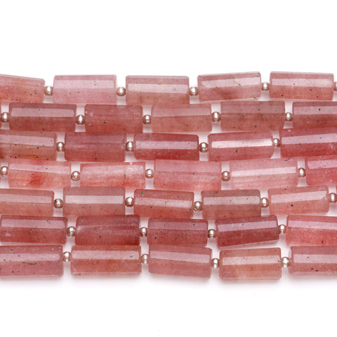 Strawberry Quartz Pink Tube Faceted Natural Beads 8 inches Strands