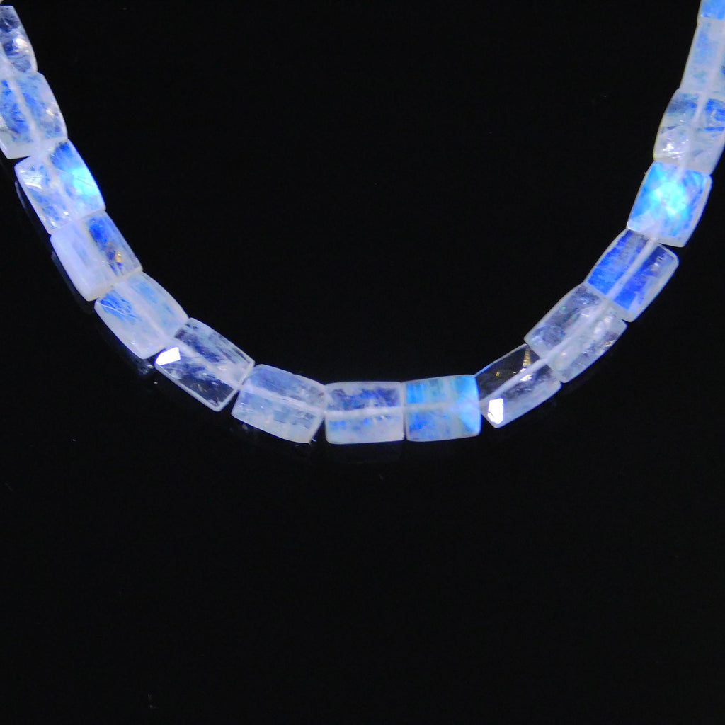 Rainbow Moonstone White Rectangle Faceted Natural Beads 8 inches Strands