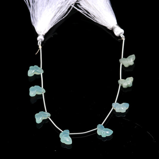 Natural Aqua Chalcedony Green Butterfly Carving 7 MM Beads With Top Drill