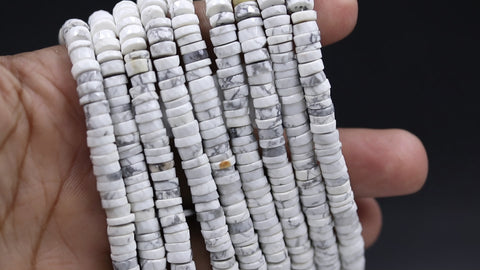 White Howlite Tire Faceted Natural Beads 8 Inches Strands