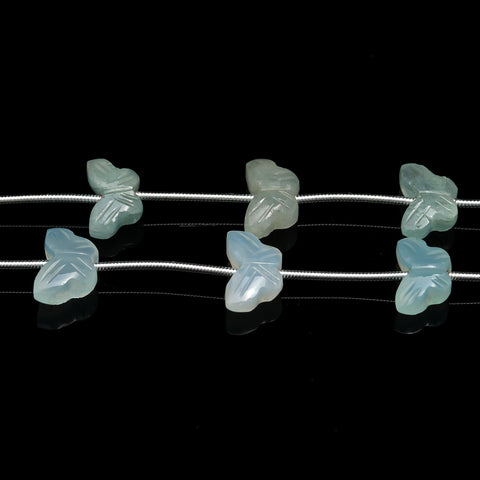 Aqua Chalcedony Green Butterfly Carving Natural Beads 6 Piece Top Drilled Beads