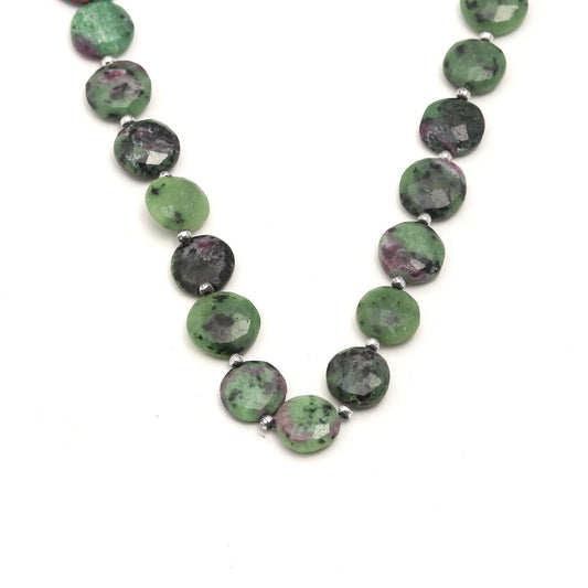 Ruby Ziosite Green Coin Faceted Natural Beads 8 Inches Strands