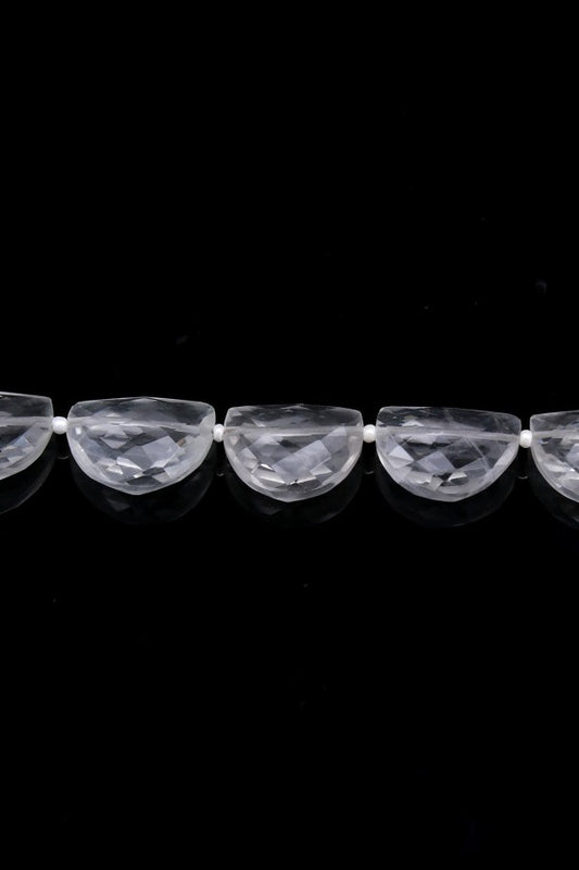 Crystal Quartz Clear D Shape Faceted Natural Beads