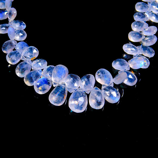 Rainbow Moonstone White Pear Faceted Natural Beads 8 inches strands