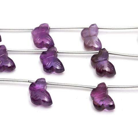 Amethyst Purple Butterfly Carving Natural Beads Side Drilled 6 Piece