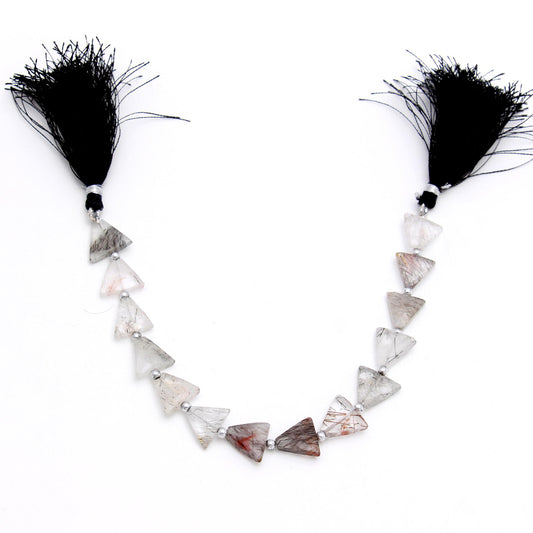 Rutilated Quartz Black Triangle Faceted Natural Beads 8 inches Strands