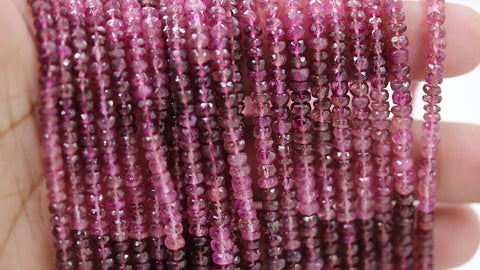 Pink Tourmaline Shaded Pink Round Faceted Natural Beads 12.5 Inches Strand