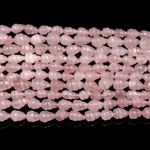 Rose Quartz Pink Leaf Carving Natural Beads 8 Inches Strands