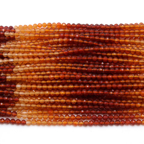 Carnelian Shaded Orange Round Faceted Natural Beads 12.5 Inches