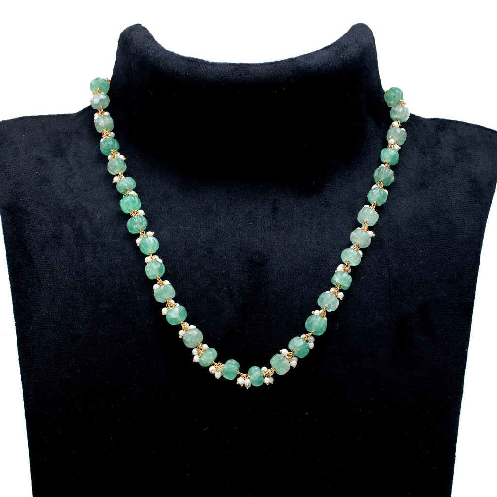 Light Green Watermelon Smooth Natural Beads Necklace with Pearls 20 Inches