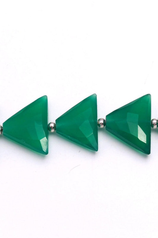 Green Onyx Triangle Faceted Natural Beads