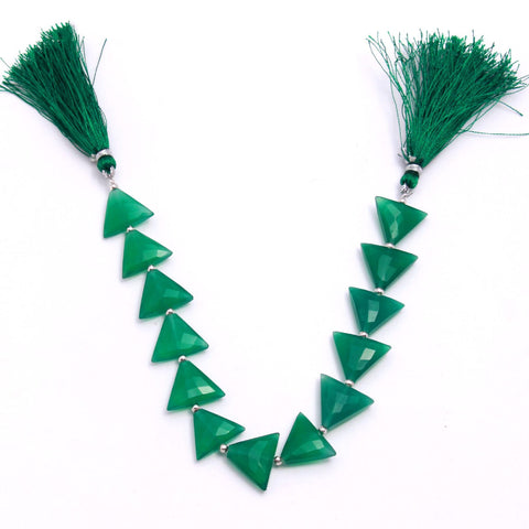 Green Onyx Triangle Faceted Natural Beads