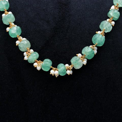 Light Green Watermelon Smooth Natural Beads Necklace with Pearls 20 Inches