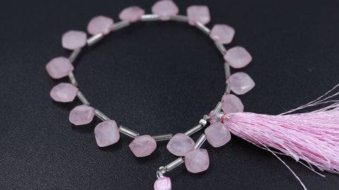 Rose Quartz Pink Cushion Faceted Natural Beads 8 Inches Strands