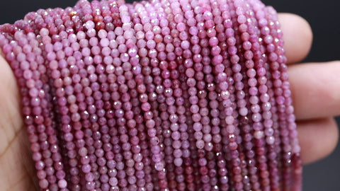 Ruby Shaded Pink Round Faceted Natural Beads 12.5 inches strands