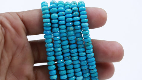 Sleeping Beauty Turquoise Blue Rondelle Faceted Natural Beads 16 Inches