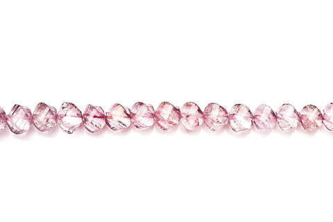 Crystal Quartz Pink Twisted Round Faceted Coating Beads