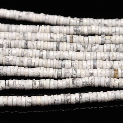 White Howlite Tire Faceted Natural Beads 8 Inches Strands