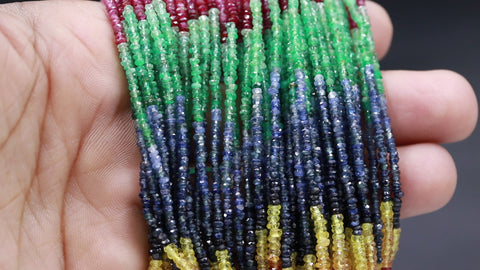 Multi Sapphire Shaded Multicolor Rondell Faceted Natural Beads 16 inches strands