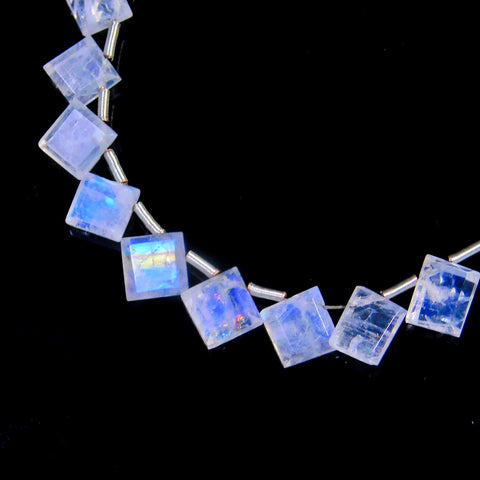 Rainbow Moonstone White Square Smooth Natural Beads 8 inches Strands