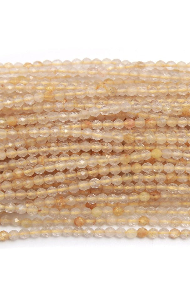 Golden Rutilated Quartz Round Faceted Natural Beads