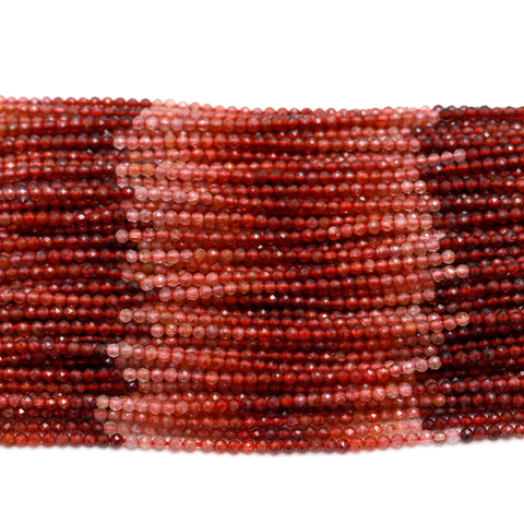 Ruby Shaded Red Round Faceted Natural Beads 12.5 inches strands