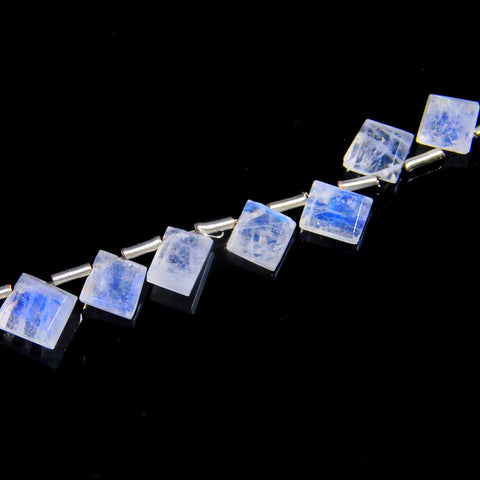 Rainbow Moonstone White Square Smooth Natural Beads 8 inches Strands