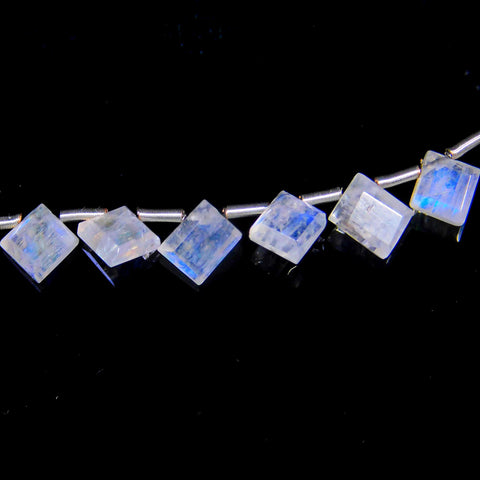 Rainbow Moonstone White Square Smooth Natural Beads 8 inches Strands