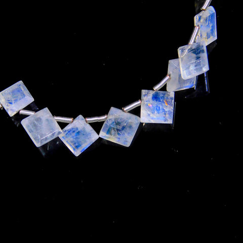 Rainbow Moonstone White Square Smooth Natural Beads 8 inches Strands