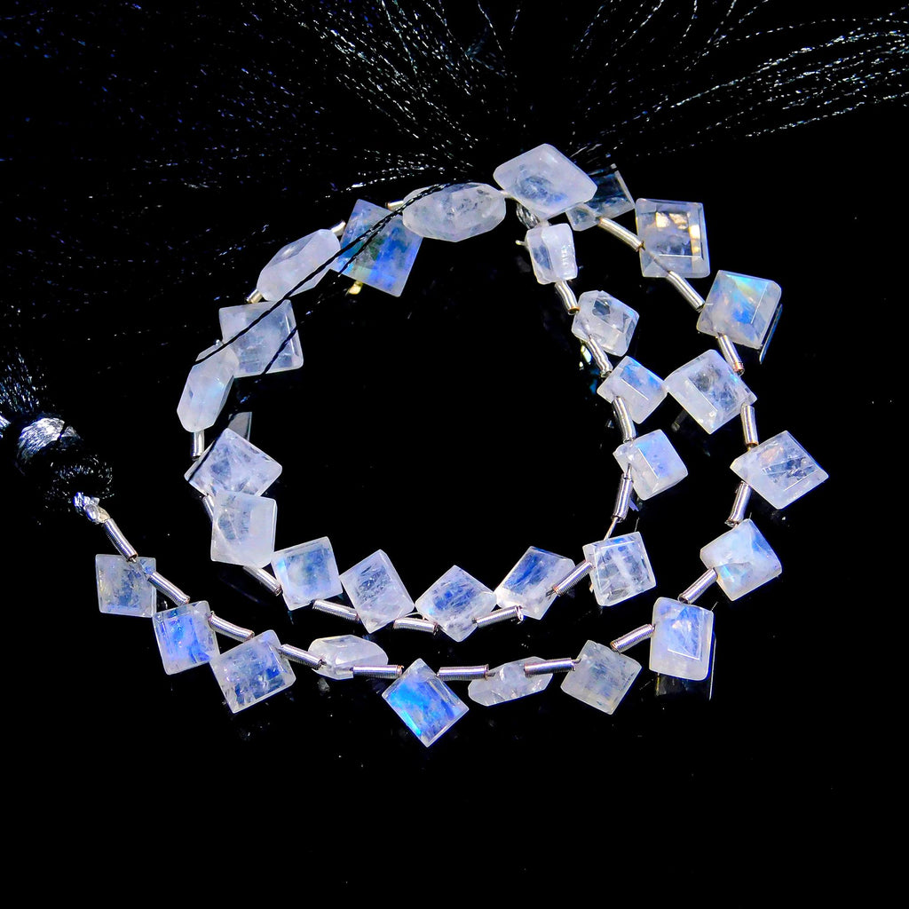 Rainbow Moonstone White Square Smooth Natural Beads 8 inches Strands