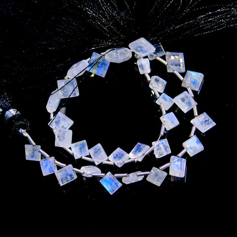 Rainbow Moonstone White Square Smooth Natural Beads 8 inches Strands