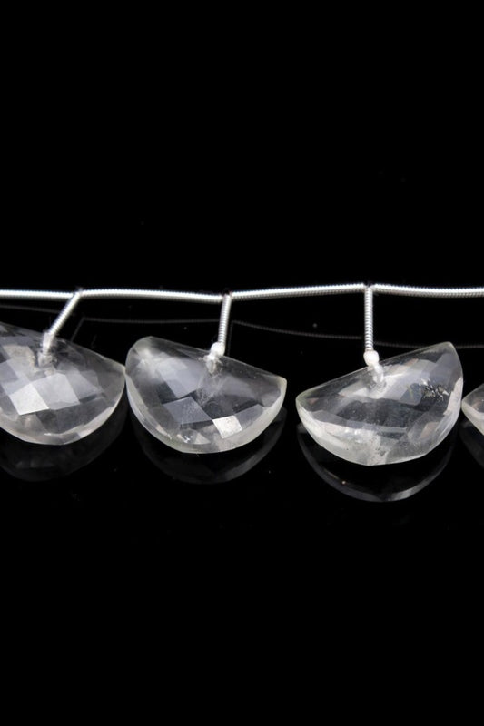 Crystal Quartz Clear D Shape Faceted Natural Beads