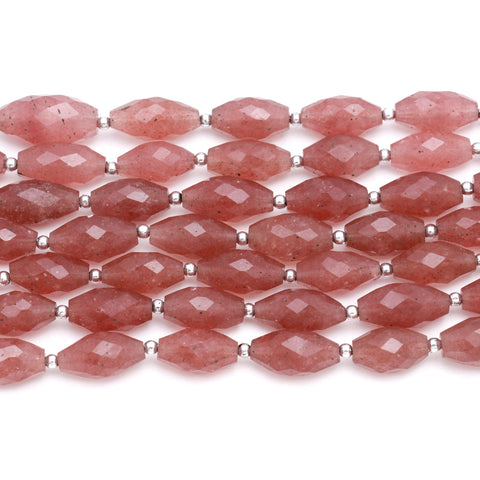 Strawberry Quartz Pink Barrel Faceted Natural Beads 8 inches Strands