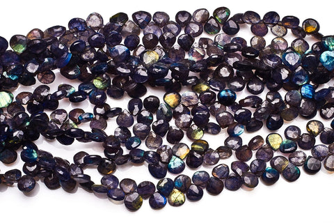 Labradorite Blue Heart Faceted Heat Treated Beads