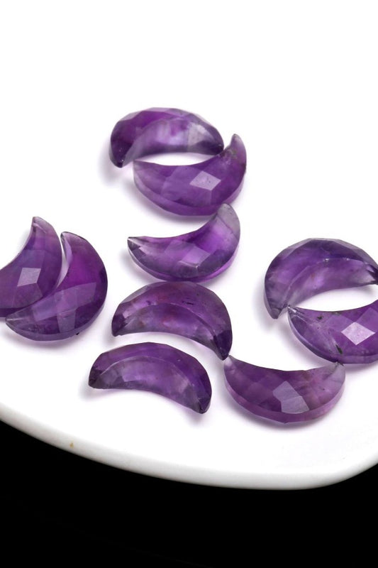 Amethyst Purple Half Moon Faceted Natural Beads