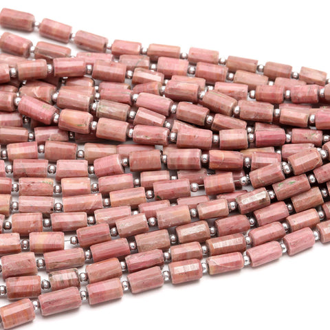 Thulite Pink Tube Faceted Natural Beads 16 Inches Strands