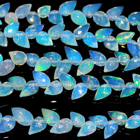 Ethiopian Opal White Drop Faceted Natural Beads 4 Inches strands