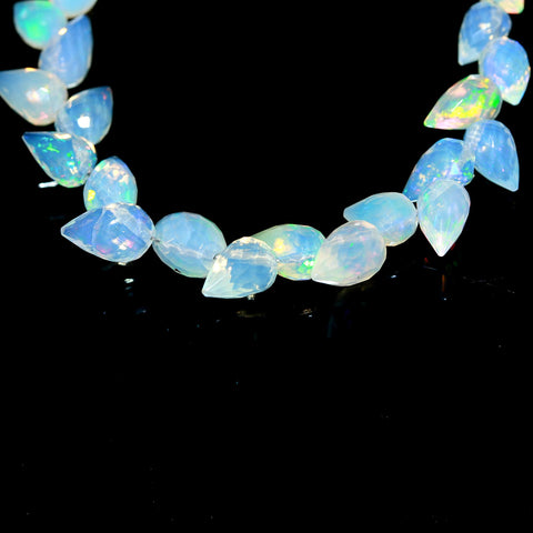 Ethiopian Opal White Drop Faceted Natural Beads 4 Inches strands