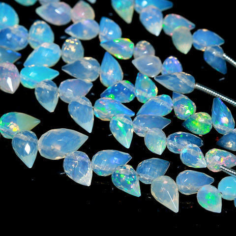 Ethiopian Opal White Drop Faceted Natural Beads 4 Inches strands