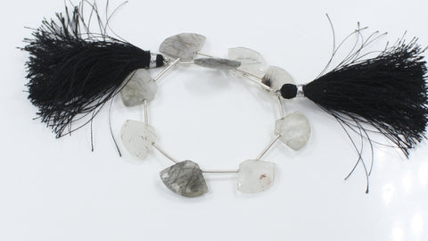 Rutilated Quartz Black Grey Axe Faceted Natural Beads 8 Inches Center