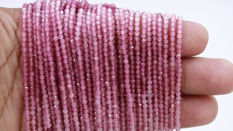 Pink Tourmaline Pink Round Faceted Natural Beads 12.5 Inches Strands