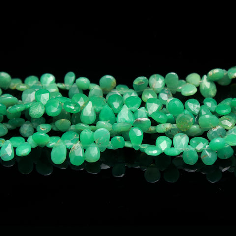 Chrysoprase Green Pear Faceted Natural Beads 8 Inches Strands