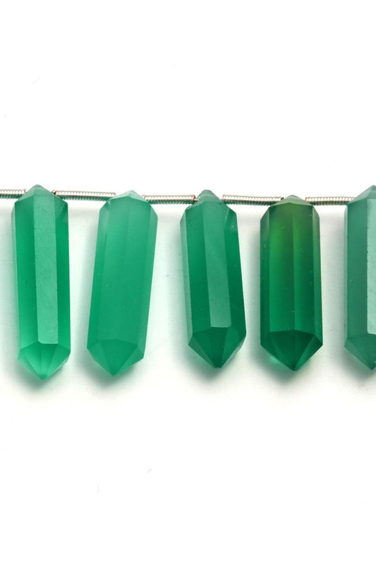 Green Onyx Double Pencil Faceted Natural Beads